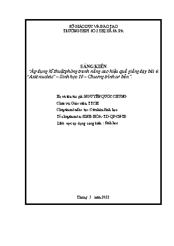 Sáng kiến kinh nghiệm Áp dụng kĩ thuật phòng tranh nâng cao hiệu quả giảng dạy bài 6 “Axit nucleic” – Sinh học 10 – Chương trình cơ bản