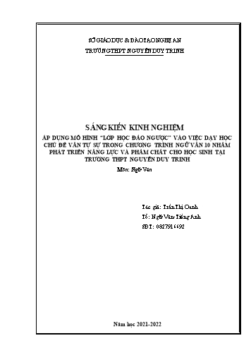 Sáng kiến kinh nghiệm Áp dụng mô hình “lớp học đảo ngược” vào việc dạy học chủ đề văn tự sự trong chương trình Ngữ văn 10 nhằm phát triển năng lực và phẩm chất cho học sinh tại trường THPT Nguyễn Duy Trinh