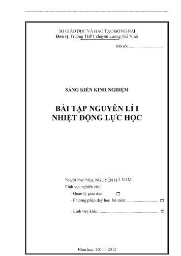 Sáng kiến kinh nghiệm Bài tập nguyên lí I nhiệt động lực học