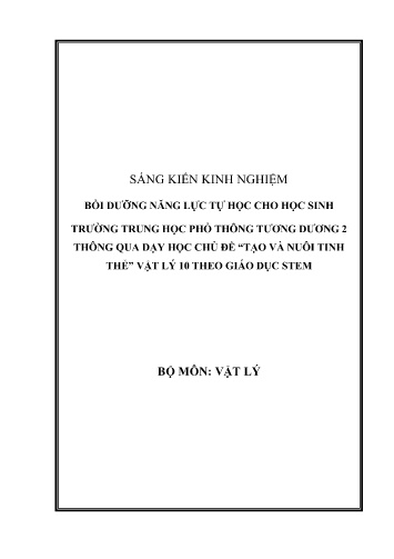 Sáng kiến kinh nghiệm Bồi dưỡng năng lực tự học cho học sinh trường Trung học Phổ thông Tương Dương 2 thông qua dạy học chủ đề “Tạo và nuôi tinh thể” - Vật lý 10 theo giáo dục STEM