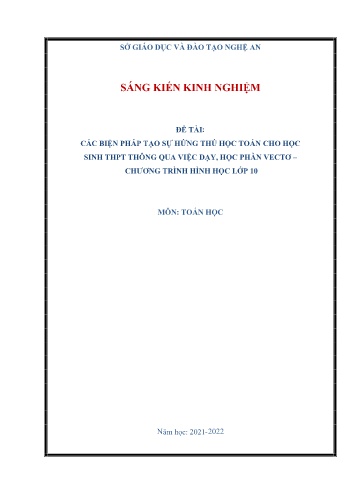 Sáng kiến kinh nghiệm Các biện pháp tạo sự hứng thú học Toán cho học sinh THPT thông qua việc dạy, học phần vectơ - Chương trình Hình học lớp 10