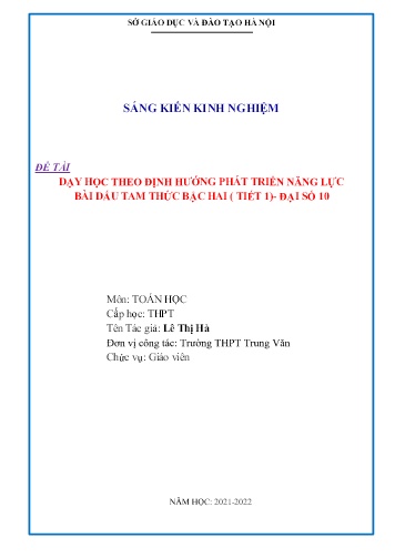 Sáng kiến kinh nghiệm Dạy học theo định hướng phát triển năng lực bài Dấu tam thức bậc hai (tiết 1) - Đại số 10