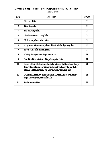 Sáng kiến kinh nghiệm Dạy học tích hợp – Unit 9 – Preserving the environment – Reading (Tiếng Anh 10 – Thí điểm)