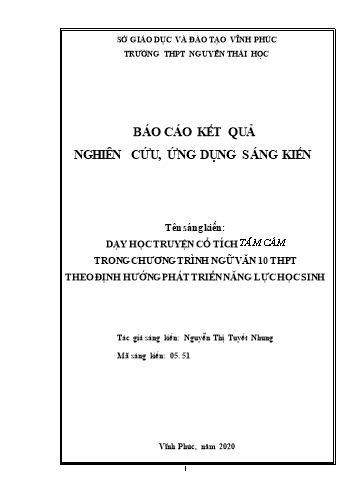 Sáng kiến kinh nghiệm Dạy học truyện cổ tích Tấm Cám trong chương trình Ngữ Văn 10 THPT theo định hướng phát triển năng lực học sinh