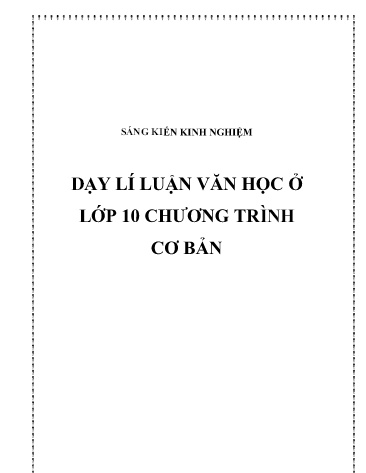 Sáng kiến kinh nghiệm Dạy lí Luận văn học ở lớp 10 chương trình cơ bản