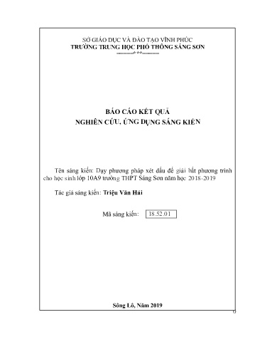 Sáng kiến kinh nghiệm Dạy phương pháp xét dấu để giải bất phương trình cho học sinh lớp 10A9 trường THPT Sáng Sơn