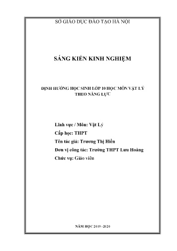 Sáng kiến kinh nghiệm Định hướng học sinh lớp 10 học môn Vật lý theo năng lực