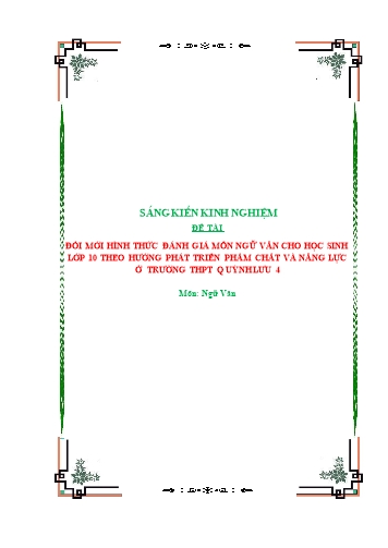 Sáng kiến kinh nghiệm Đổi mới hình thức đánh giá môn Ngữ văn cho học sinh lớp 10 theo hướng phát triển phẩm chất và năng lực ở trường THPT Quỳnh Lưu 4