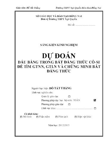 Sáng kiến kinh nghiệm Dự đoán dấu bằng trong bất đẳng thức cô-si để tìm giá trị nhỏ nhất, giá trị lớn nhất và chứng minh bất đẳng thức