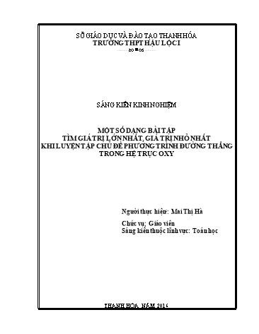 Sáng kiến kinh nghiệm Giải một số bài toán về tìm giá trị lớn nhất, giá trị nhỏ nhất về đường thẳng trong mặt phẳng