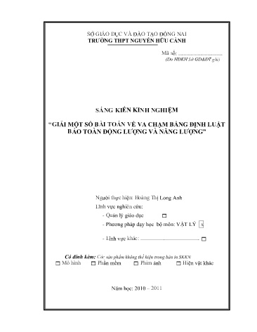 Sáng kiến kinh nghiệm Giải một số bài toán về va chạm bằng định luật bảo toàn động lượng và năng lượng