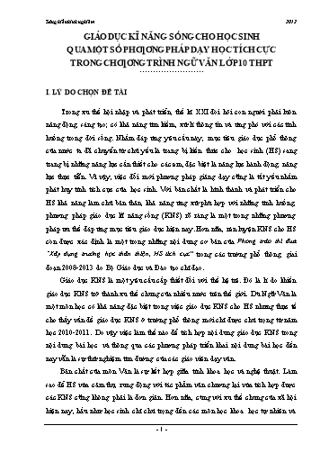 Sáng kiến kinh nghiệm Giáo dục kĩ năng sống cho học sinh qua một số phương pháp dạy học tích cực trong chương trình Ngữ văn lớp 10 THPT