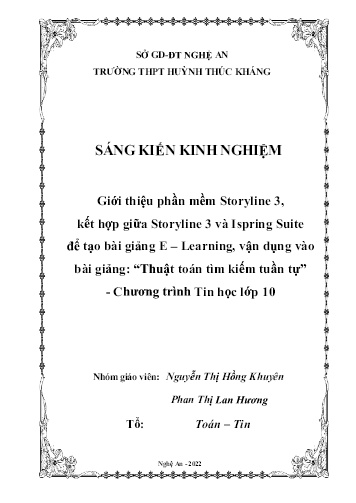 Sáng kiến kinh nghiệm Giới thiệu phần mềm Storyline 3, kết hợp giữa Storyline 3 và Ispring Suite để tạo bài giảng E – Learning, vận dụng vào bài giảng “Thuật toán tìm kiếm tuần tự” - Chương trình Tin học lớp 10