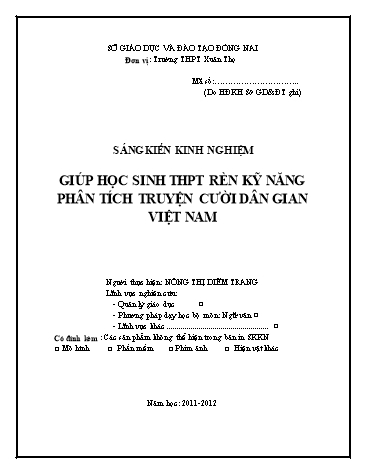 Sáng kiến kinh nghiệm Giúp học sinh THPT rèn kỹ năng phân tích truyện cười dân gian Việt Nam