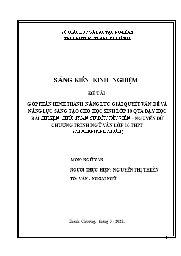 Sáng kiến kinh nghiệm Góp phần hình thành năng lực giải quyết vấn đề và năng lực sáng tạo cho học sinh lớp 10 qua dạy học bài Chuyện chức phán sự đền Tản Viên (Nguyễn Dữ)