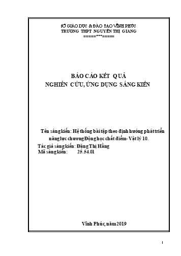 Sáng kiến kinh nghiệm Hệ thống bài tập theo định hướng phát triển năng lực chương Động học chất điểm - Vật lý 10