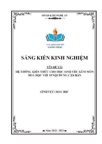 Sáng kiến kinh nghiệm Hệ thống kiến thức cho học sinh yếu kém môn Hoá học với 10 nội dung căn bản