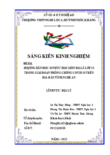 Sáng kiến kinh nghiệm Hướng dẫn học sinh tự học môn Địa lí lớp 10 trong giai đoạn phòng chống Covid - 19 trên địa bàn tỉnh Nghệ An