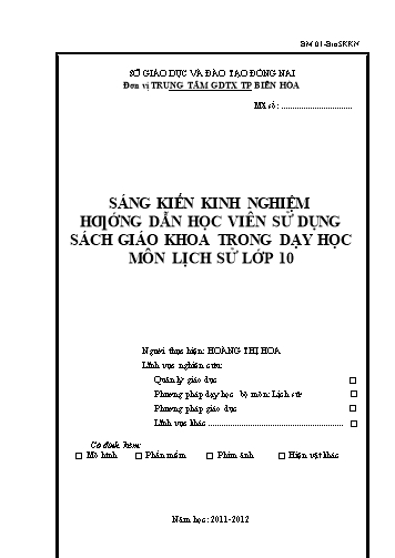 Sáng kiến kinh nghiệm Hướng dẫn học viên sử dụng sách giáo khoa trong dạy học môn Lịch sử 10