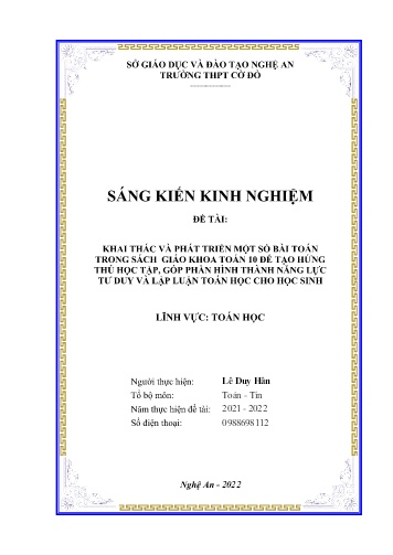 Sáng kiến kinh nghiệm Khai thác và phát triển một số bài toán trong sách giáo khoa toán 10 để tạo hứng thú học tập, góp phần hình thành năng lực tư duy và lập luận toán học cho học sinh