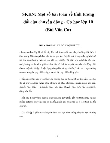 Sáng kiến kinh nghiệm Một số bài toán về tính tương đối của chuyển động - Cơ học lớp 10