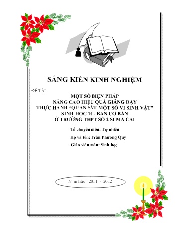 Sáng kiến kinh nghiệm Một số biện pháp nâng cao hiệu quả giảng dạy bài 28 Thực hành “Quan sát vi sinh vật” Sinh học 10 ban cơ bản