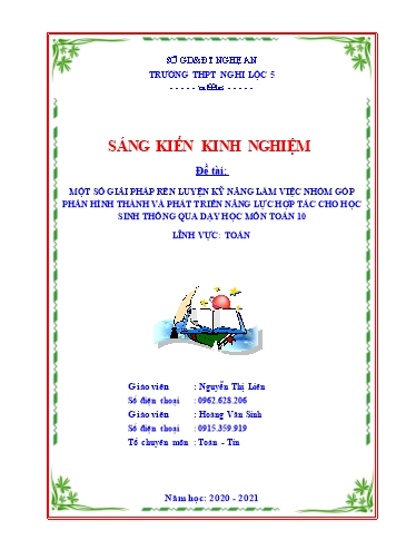 Sáng kiến kinh nghiệm Một số giải pháp rèn luyện kỹ năng làm việc nhóm góp phần hình thành và phát triển năng lực hợp tác cho học sinh thông qua dạy học môn Toán 10