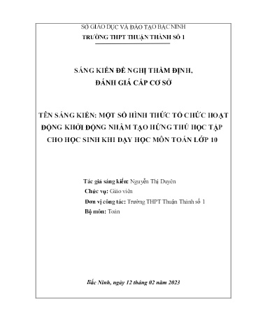 Sáng kiến kinh nghiệm Một số hình thức tổ chức hoạt động khởi động nhằm tạo hứng thú học tập cho học sinh khi dạy học môn Toán lớp 10