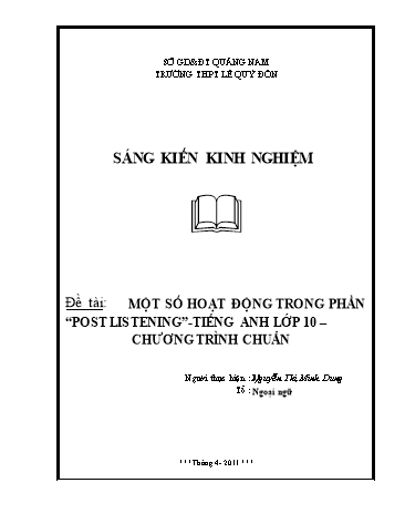 Sáng kiến kinh nghiệm Một số hoạt động trong phần “Post Listening” Tiếng Anh Lớp 10 - Chương trình chuẩn