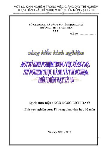 Sáng kiến kinh nghiệm Một số kinh nghiệm trong việc giảng dạy thí nghiệm thực hành và thí nghiệm biểu diễn môn Vật lý 10