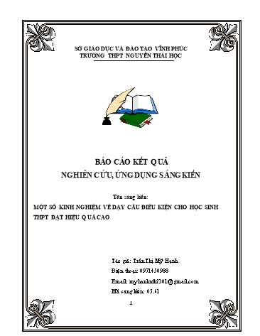 Sáng kiến kinh nghiệm Một số kinh nghiệm về dạy câu điều kiện (Conditional sentence - Conditional clauses) cho học sinh THPT đạt hiệu quả cao