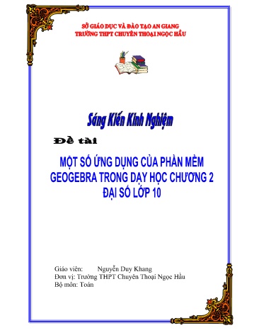 Sáng kiến kinh nghiệm Một số ứng dụng của phần mềm Geogebra trong dạy học chương 2 Đại số lớp 10