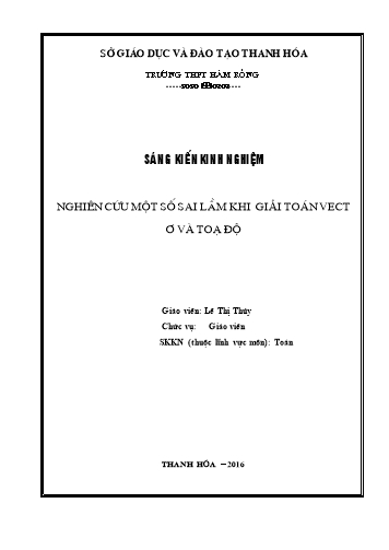 Sáng kiến kinh nghiệm Nghiên cứu một số sai lầm khi giải Toán vectơ và tọa độ