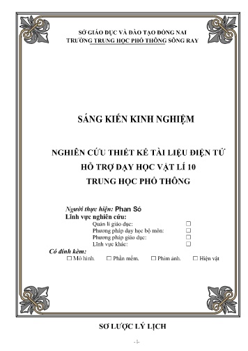 Sáng kiến kinh nghiệm Nghiên cứu thiết kế tài liệu điện tử hỗ trợ dạy học Vật lí 10 trung học phổ thông