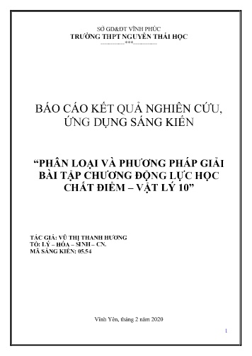 Sáng kiến kinh nghiệm Phân loại và phương pháp giải bài tập chương Động lực học chất điểm – Vật lý 10