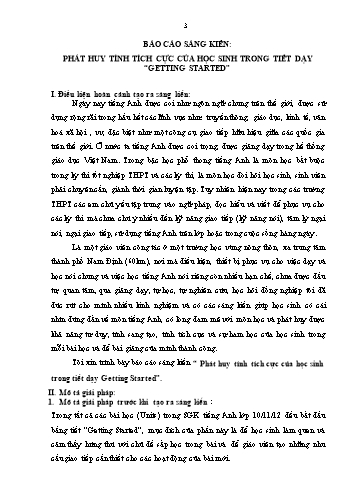 Sáng kiến kinh nghiệm Phát huy tính tích cực của học sinh trong tiết dạy Getting Started