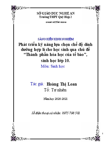 Sáng kiến kinh nghiệm Phát triển kỹ năng lựa chọn chế độ dinh dưỡng hợp lí cho học sinh qua chủ đề “Thành phần hóa học của tế bào”, Sinh học lớp 10