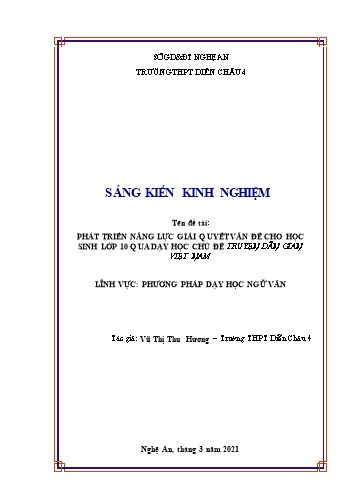 Sáng kiến kinh nghiệm Phát triển năng lực giải quyết vấn đề cho học sinh lớp 10 qua dạy học chủ đề Truyện dân gian Việt Nam