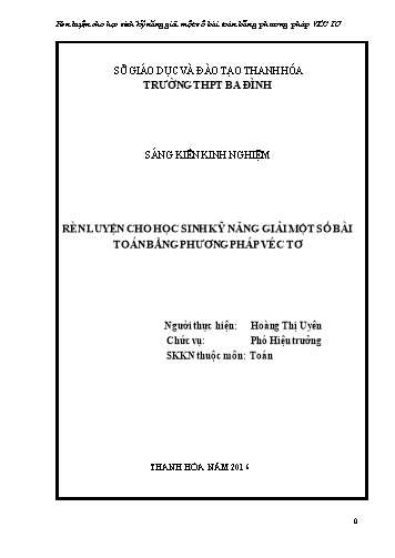 Sáng kiến kinh nghiệm Rèn luyện cho học sinh kỹ năng giải một số bài toán bằng phương pháp VÉC TƠ