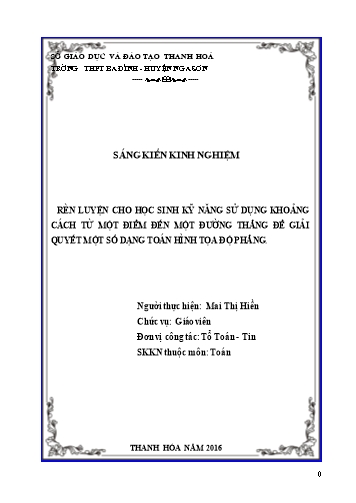 Sáng kiến kinh nghiệm Rèn luyện cho học sinh kỹ năng sử dụng khoảng cách từ một điểm đến một đường thẳng để giải quyết một số dạng toán hình tọa độ phẳng