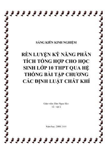 Sáng kiến kinh nghiệm Rèn luyện kỹ năng phân tích tổng hợp cho học sinh lớp 10 THPT qua hệ thống bài tập chương các định luật chất khí