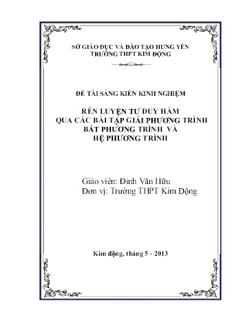 Sáng kiến kinh nghiệm Rèn luyện tư duy hàm qua các bài tập giải phương trình, bất phương trình và hệ phương trình