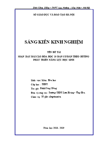 Sáng kiến kinh nghiệm Soạn dạy bài Clo hóa học 10 ban cơ bản theo hướng phát triển năng lực học sinh