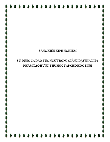 Sáng kiến kinh nghiệm Sử dụng ca dao tục ngữ trong giảng dạy địa lí 10 nhằm tạo hứng thú học tập cho học