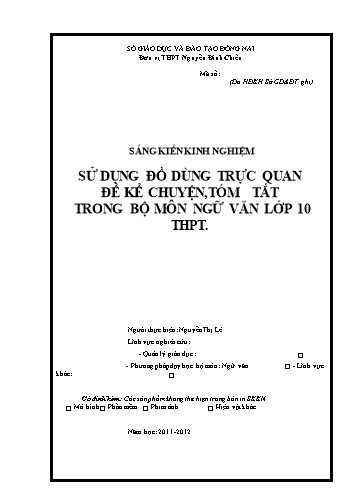 Sáng kiến kinh nghiệm Sử dụng đồ dùng trực quan để kể chuyện, tóm tắt trong bộ môn Ngữ văn lớp 10 THPT