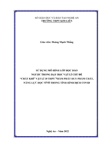 Sáng kiến kinh nghiệm Sử dụng mô hình lớp học đảo ngược trong dạy học vật lý chủ đề “Chất khí” Vật lí 10 THPT nhằm phát huy phẩm chất, năng lực người học trong tình hình dịch Covid