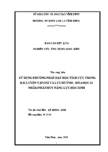 Sáng kiến kinh nghiệm Sử dụng phương pháp dạy học tích cực trong bài luyện tập oxi và lưu huỳnh – Hóa học 10 nhằm phát huy năng lực học sinh