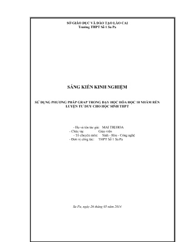 Sáng kiến kinh nghiệm Sử dụng phương pháp Grap trong dạy học hóa học 10 nhằm rèn luyện tư duy cho học sinh THPT - Mai Thị Hoa