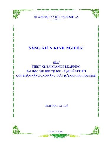 Sáng kiến kinh nghiệm Thiết kế bài giảng E-Learning bài học “Sự rơi tự do” - Vật lý 10 THPT góp phần nâng cao năng lực tự học cho học sinh