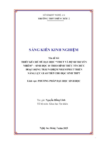 Sáng kiến kinh nghiệm Thiết kế chủ đề dạy học “Virut và bệnh truyền nhiễm” – Sinh học 10 theo hình thức tổ chức hoạt động trải nghiệm nhằm phát triển năng lực giao tiếp cho học sinh THPT